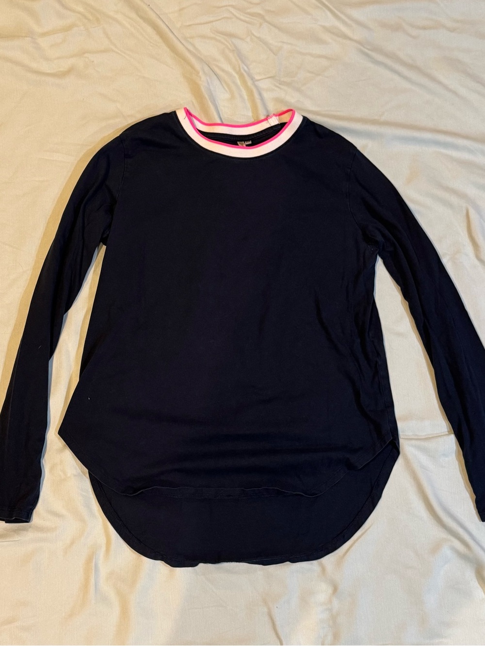 Women’s Long-Sleeve Navy Top with Pink Trim